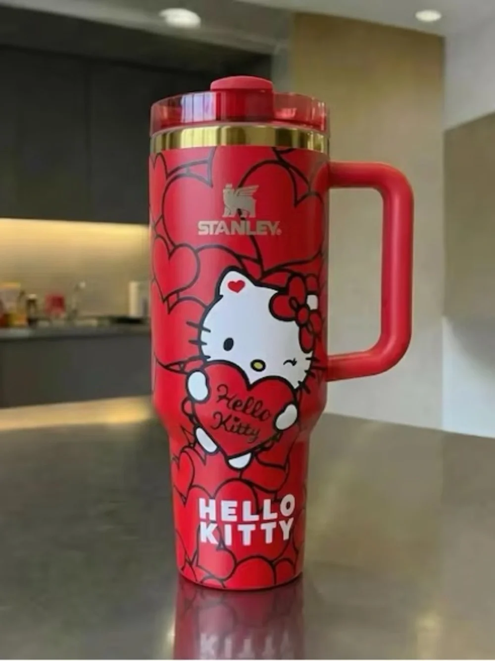 Hello Kitty 40 oz Stanley Tumbler WITH heart shaped straw cover Limited Edition